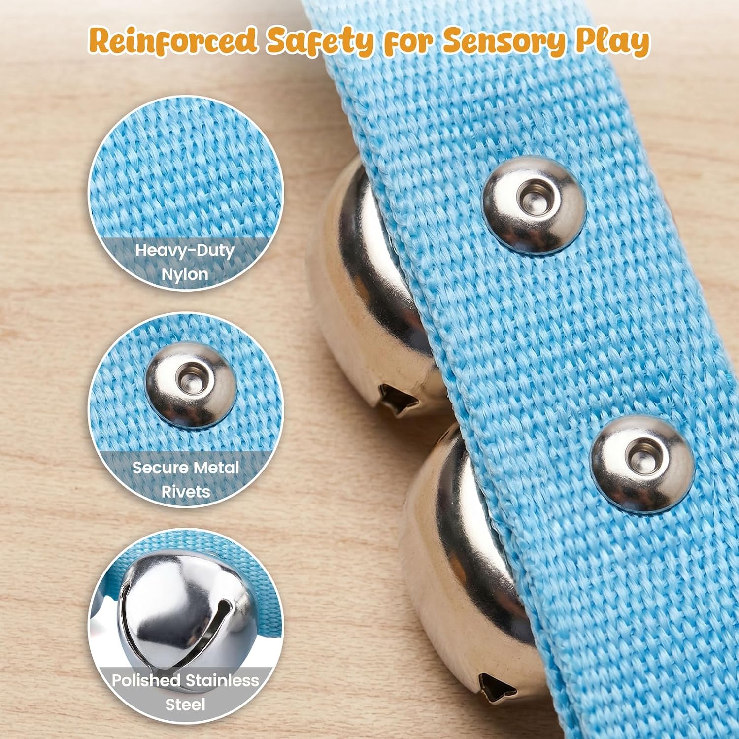 POPLAY 6 PCS Jingle Bells, Adjustable Wrist Band, Multicolor