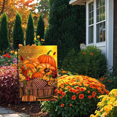 Babycop Fall Garden Flag 12x18 Inch, Fall Welcome Thanksgiving Pumpkin Flag