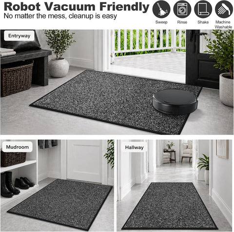 Mibao Super Absorbent Front Door Mat, 36" x 24", Non-Slip Washable Indoor Doormats, Low Profile Entryway Rug Outdoor, Dirt Resistant Welcome Mats for Front and Back Door Entrance, Grey
