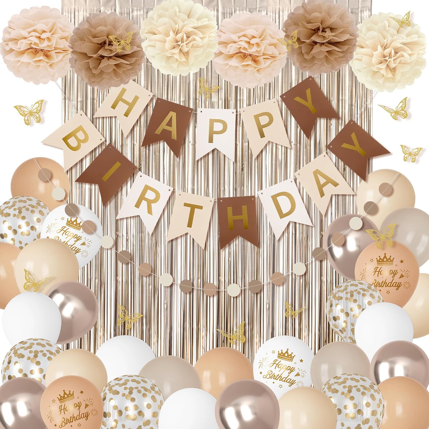 Neutral Birthday Decorations for Women Girls with Butterfly Stickers