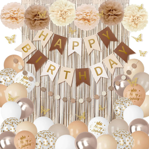 Neutral Birthday Decorations for Women Girls with Butterfly Stickers