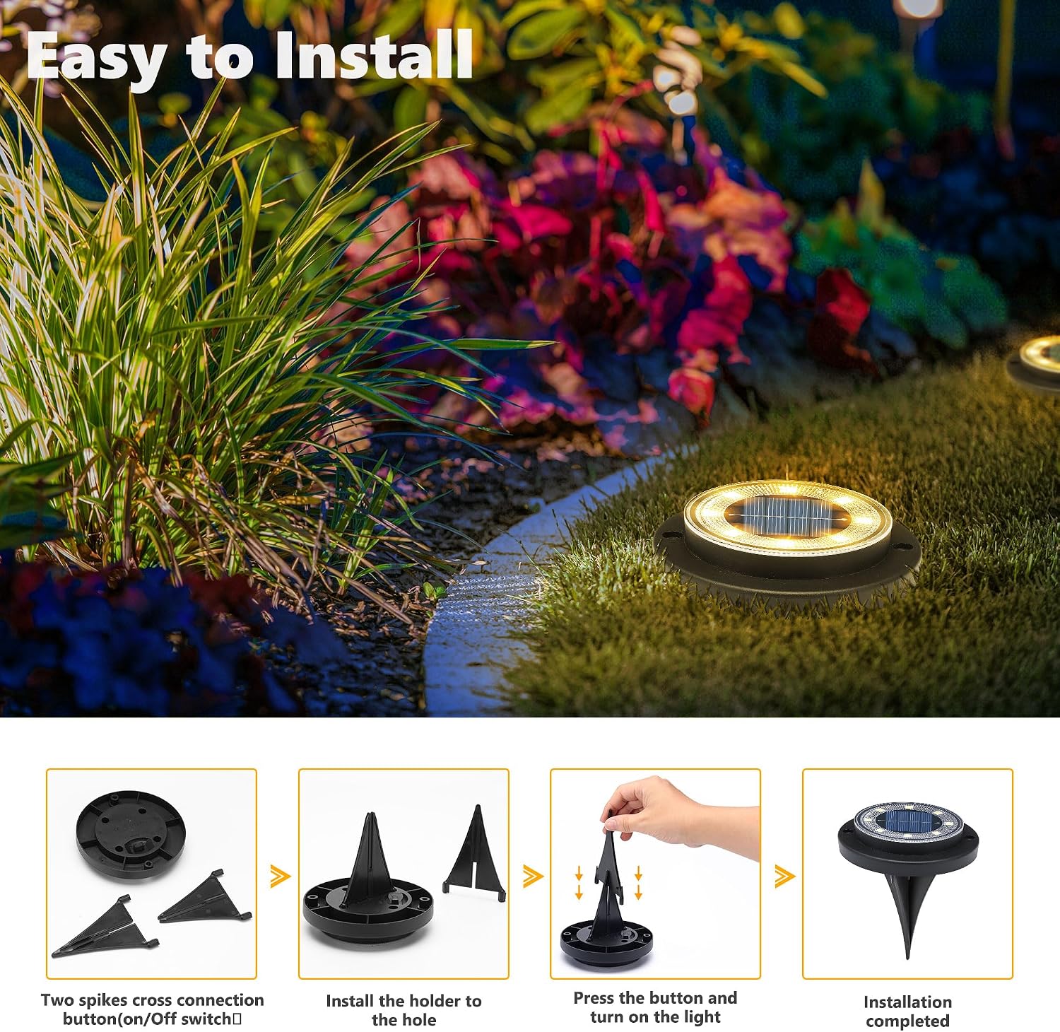 Solar Lights Outdoor Waterproof，Warm White 12 Pack 2-in-1 Ground Lights