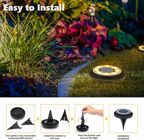 Solar Lights Outdoor Waterproof，Warm White 12 Pack 2-in-1 Ground Lights