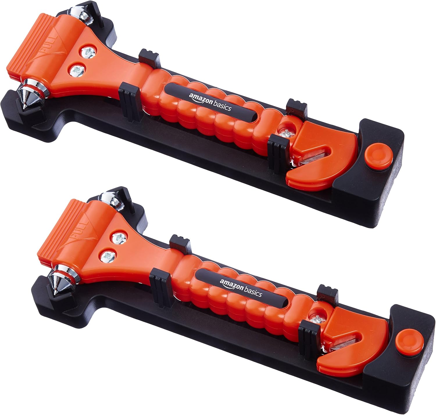 Amazon Basics Emergency Escape Tool, Window Breaker and Seatbelt Cutter, Car Safety Hammer with Protective Bracket, Bright Orange, 2 Pack, SW-835