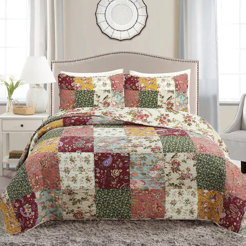 Cozy Line Home Fashions 100% Cotton Luxury Floral Paisley Burgundy Red Patchwork Reversible Quilt Bedding Set, Coverlet, Bedspread (Antique Chic, Queen - 3 Piece)