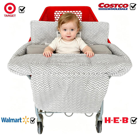 Love&go Soft Pillow Attached 2-in-1 Shopping Cart and High Chair Cover for Baby, Cotton Padded Cart Cover, Fold'n Roll Style, Portable with Carry Bag (Gray Chevron)