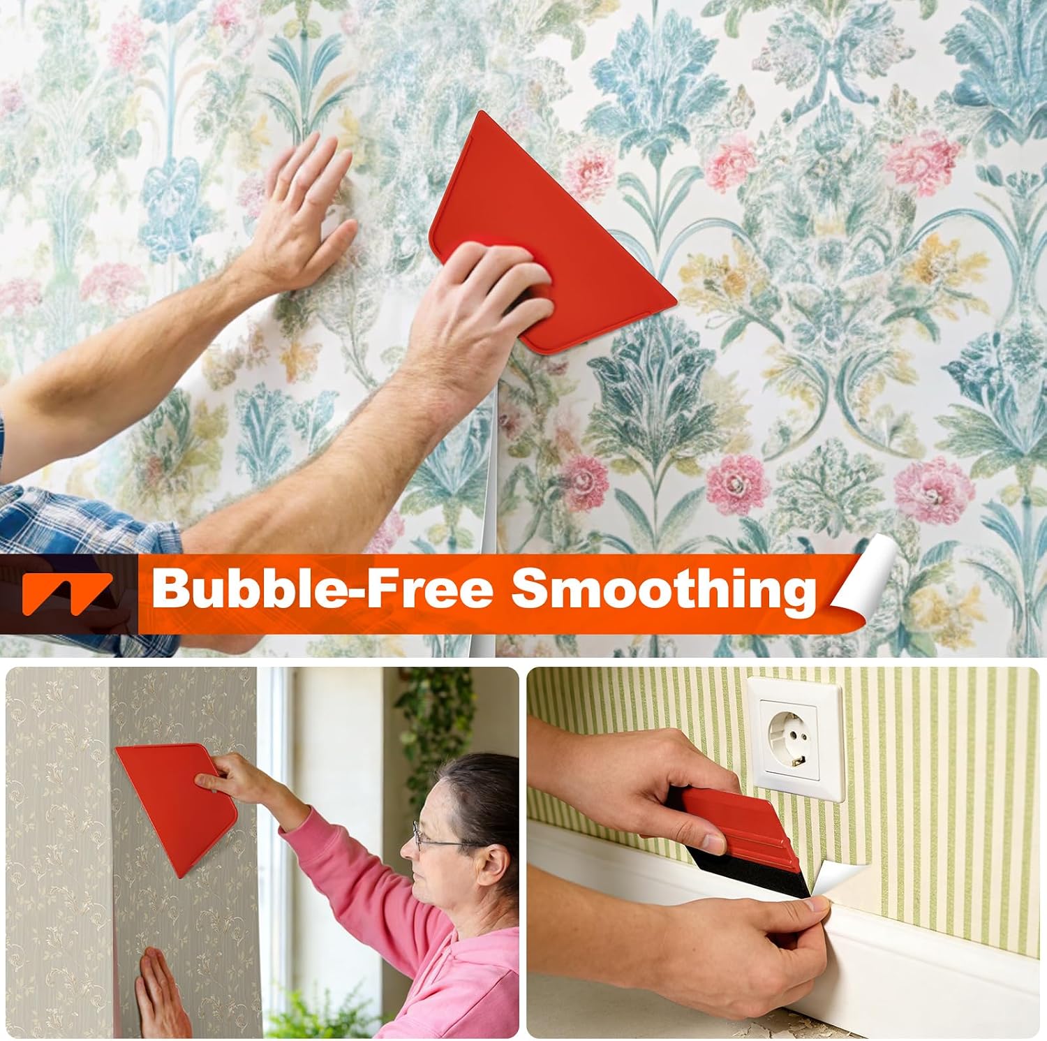 WRAPXPERT Wallpaper Tools, Smoothing Tool Kit for Peel and Stick Wallpaper/Contact Paper/Vinyl Backsplash Applying, with Squeegee Smoother, Seam Roller, Razor Scraper, Knife and Blades
