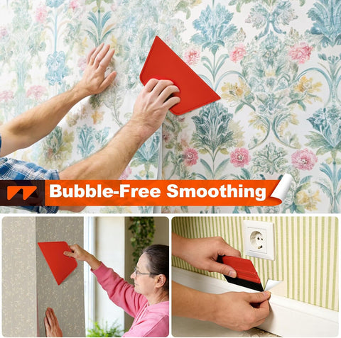 WRAPXPERT Wallpaper Tools, Smoothing Tool Kit for Peel and Stick Wallpaper/Contact Paper/Vinyl Backsplash Applying, with Squeegee Smoother, Seam Roller, Razor Scraper, Knife and Blades