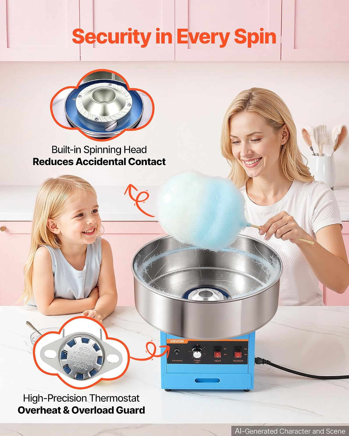 VEVOR Commercial Cotton Candy Machine, 1000W Electric Candy Floss Maker