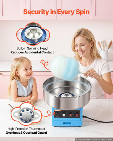 VEVOR Commercial Cotton Candy Machine, 1000W Electric Candy Floss Maker