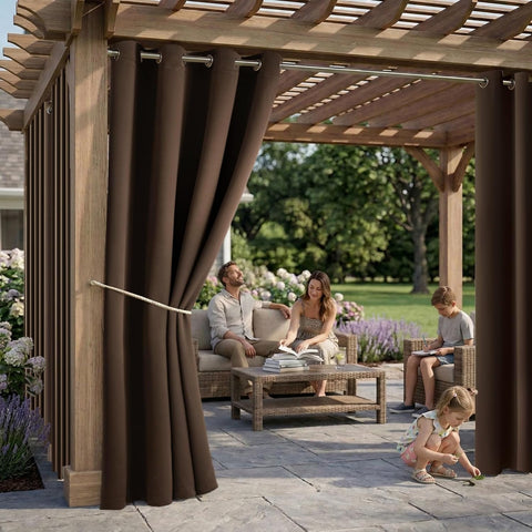 DIVA EN CAMINO DEC Water Proof Outside Curtains with Grommet Top for Porch, W52 x L120 Thermal Insulated Washable Light Block Outdoor Divider Drapes for Patio Gazebo Deck Pool Area Pergola Cabana