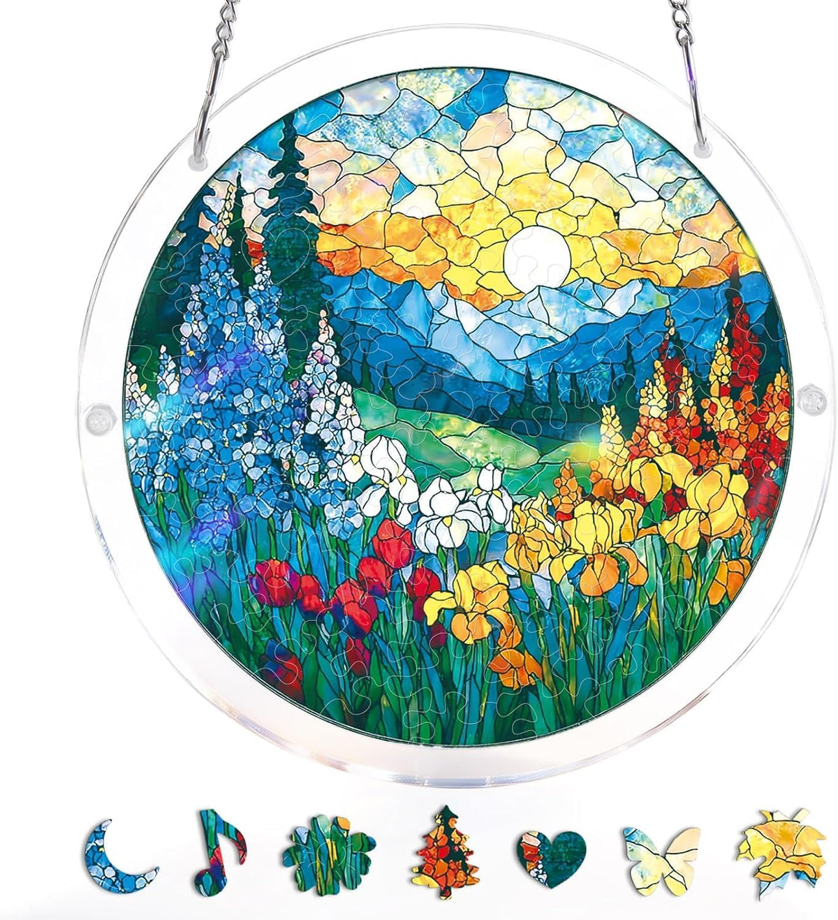 WOODBESTS Acrylic Suncatcher Puzzle-Flowers Sun Catcher 7.4in