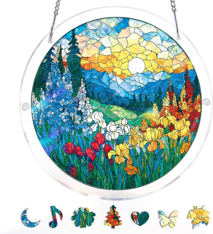 WOODBESTS Acrylic Suncatcher Puzzle-Flowers Sun Catcher 7.4in