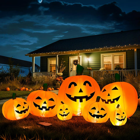 GIGALUMI 7.5FT Halloween Inflatable Outdoor Decoration Pumpkin(Cold White)