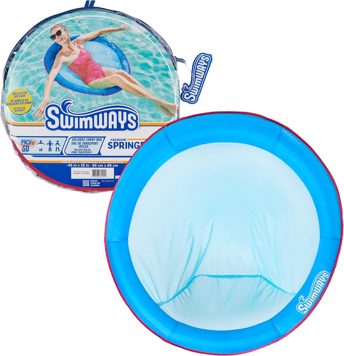 SwimWays Spring Float Premium Papasan Pool Lounger with Breathable Mesh Seat, Inflatable Pool Floats for Adults with Fast Inflation, for Ages 15 & Up