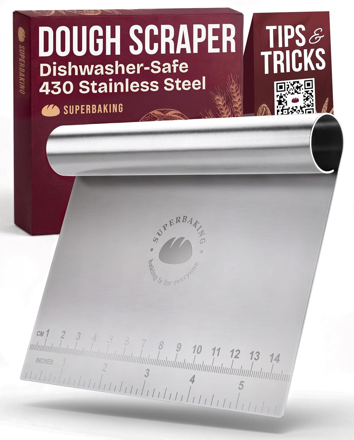Superbaking Multipurpose Bench Scraper, 6" Grill & Dough Scraper with Ruler