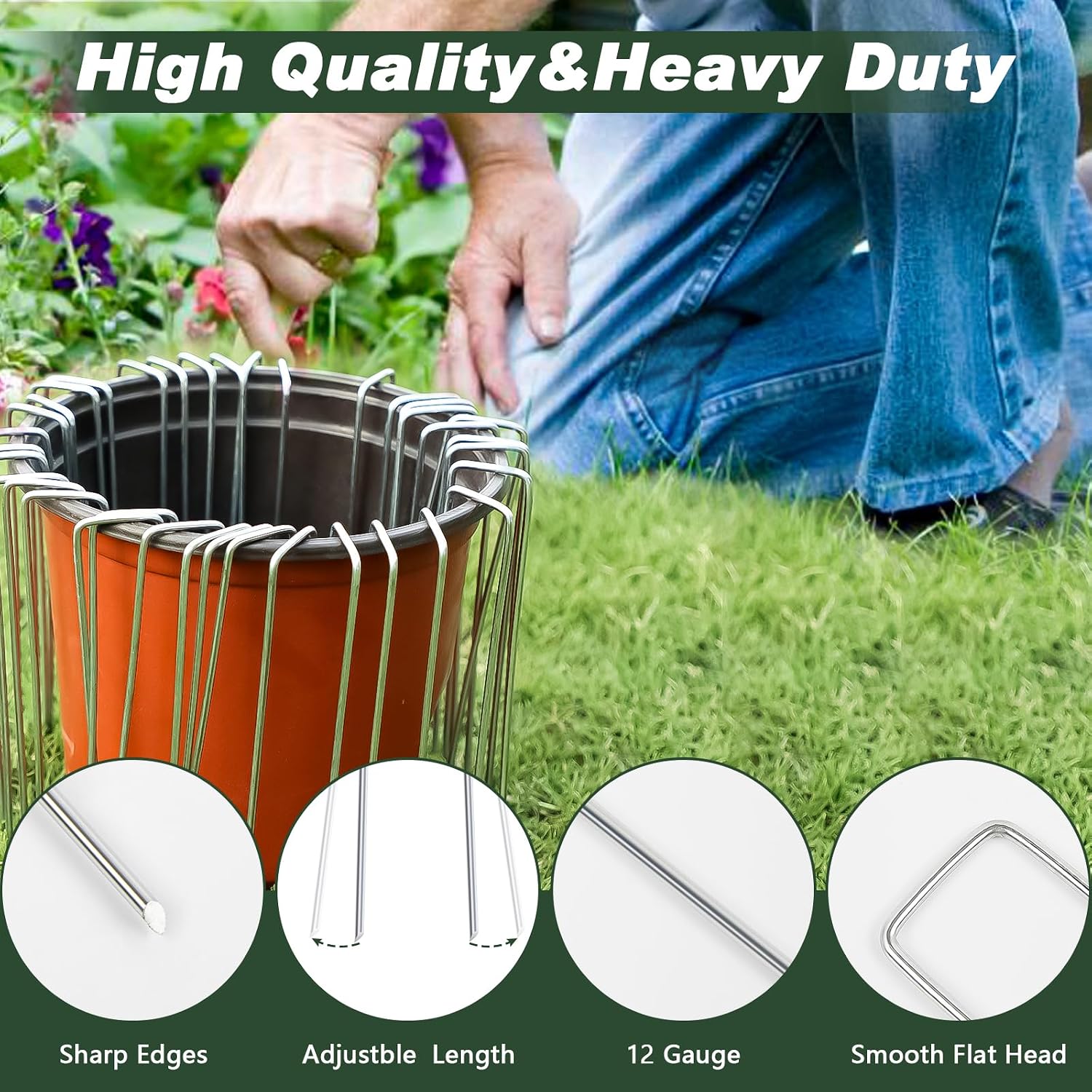 FEED GARDEN 4 Inch 200 Pack Hot-dip Galvanized Landscape Staples 11 Gauge Anti-Rust Garden Stakes Landscaping Fabric SOD Pins Yard Stakes for Weed Barrier Fabric