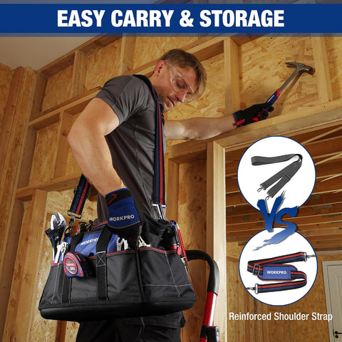 WORKPRO 16-inch Wide Mouth Tool Bag with Water-Proof Molded Base
