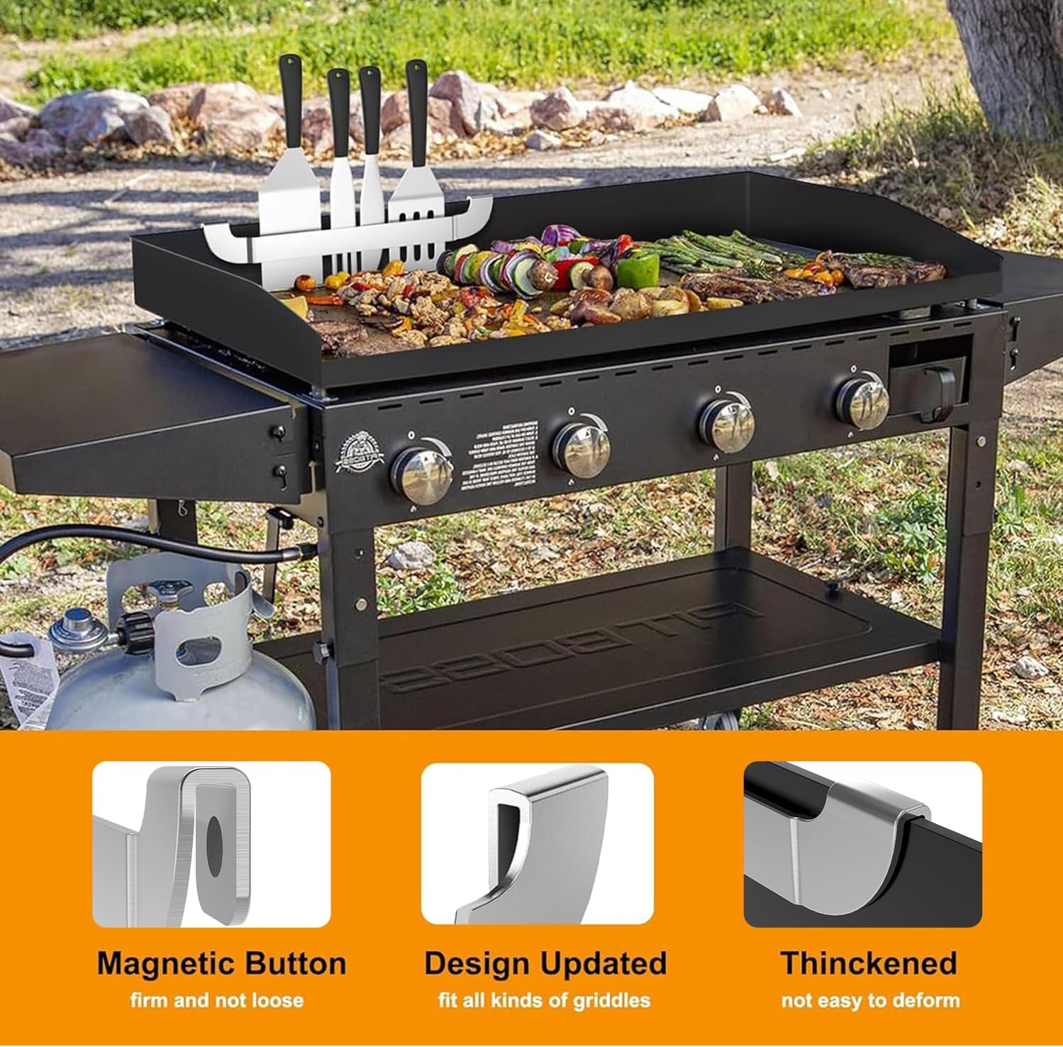 10 Inch Griddle Spatula Holder Magnetic Design, Stainless Steel Grill Barbecue Tool Rack, Griddle Accessories for Blackstone Flat Top Griddle and Other Grill Griddles (1 Pcs)