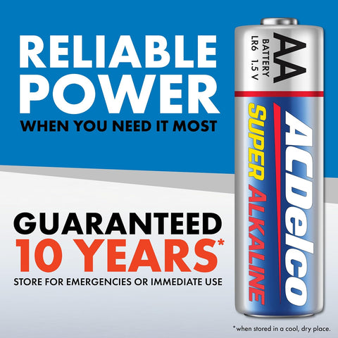 ACDelco 24-Count Double AA Batteries, Maximum Power Super Alkaline Battery for Home and Office, 10-Year Shelf Life, Reclosable Packaging