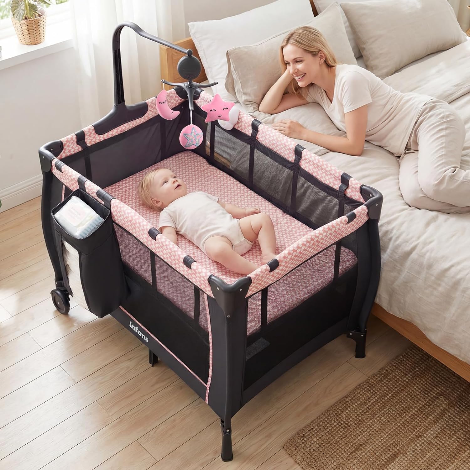 INFANS 3 in 1 Pack and Play with Bassinet, Changing Table, Storage