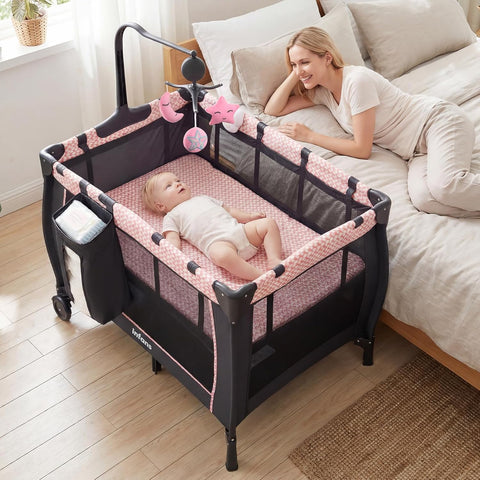 INFANS 3 in 1 Pack and Play with Bassinet, Changing Table, Storage