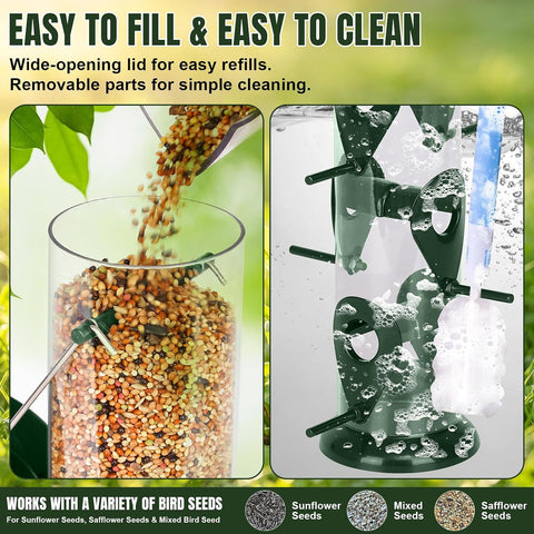 FEED GARDEN Bird Feeder for Outdoors Hanging, 13" 6 Ports, Clear Tube