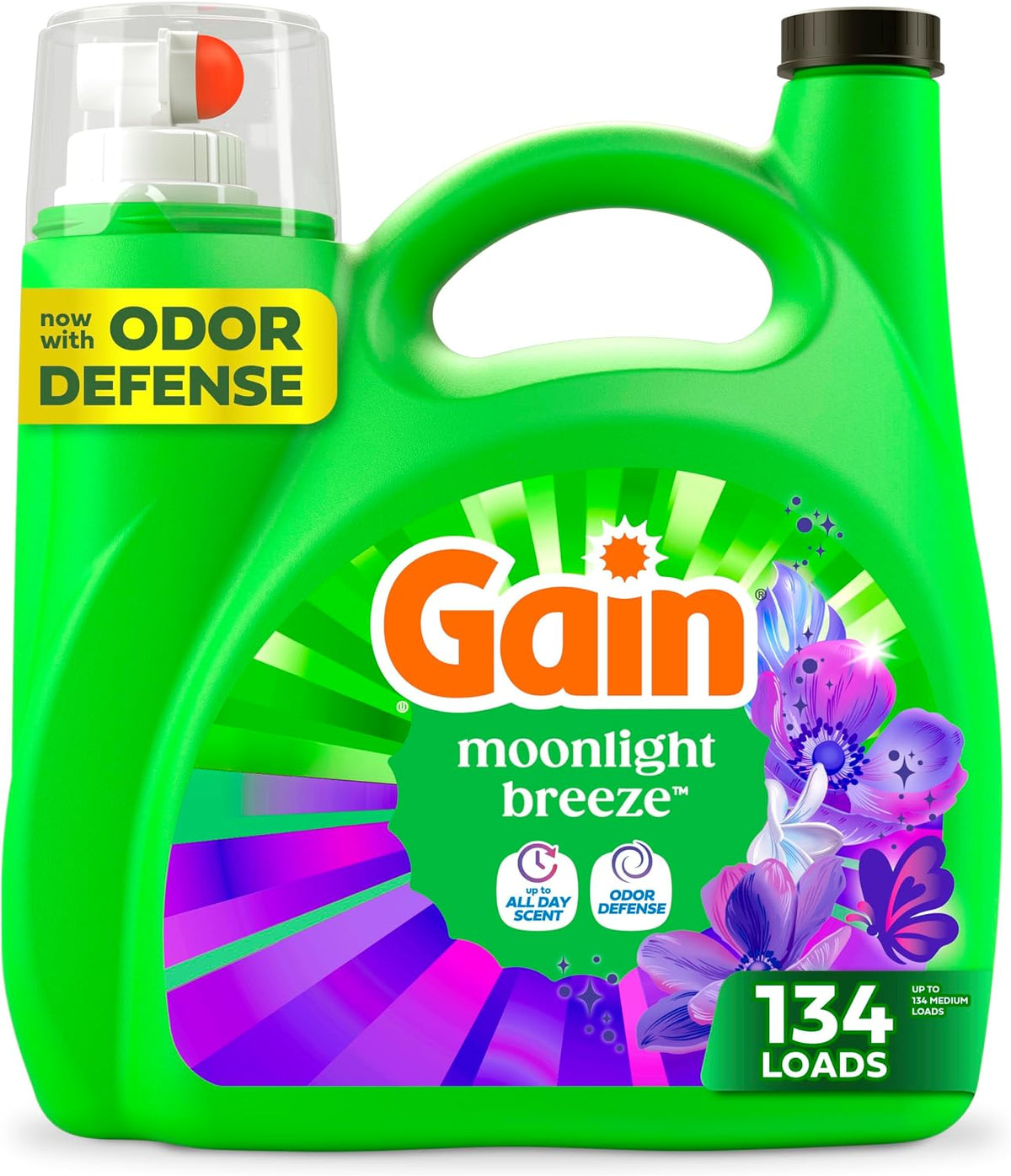 Gain Liquid Laundry Detergent with Odor Defense, Moonlight Breeze Scent, Laundry Soap For HE Washing Machines, 177 fl oz, 134 Loads (Packaging May Vary)