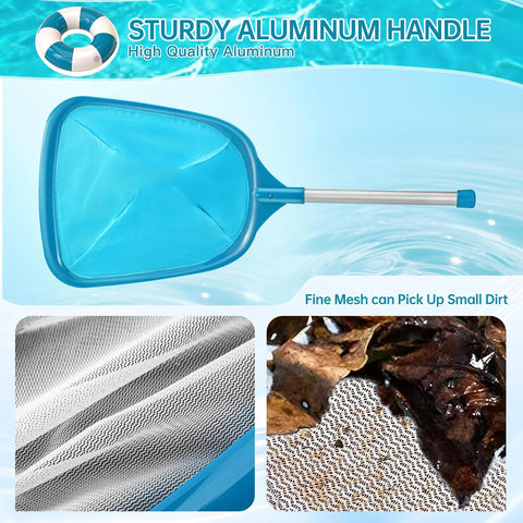 Pool Net, Professional Swimming Pool & Hot Tub Skimmer Net Accessories, Pool Leaf Rake Cleaning Tool with Pole, Fine Nylon Mesh Bag, Easy to Clean Bugs,Leaves,Debris(Blue)