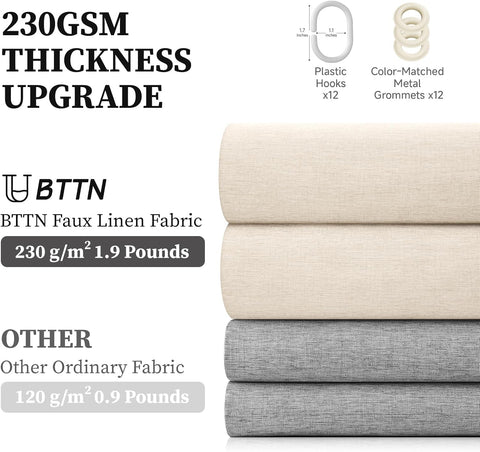BTTN Beige Linen Textured Waterproof Cloth Shower Curtain Set, 72x72, Cream