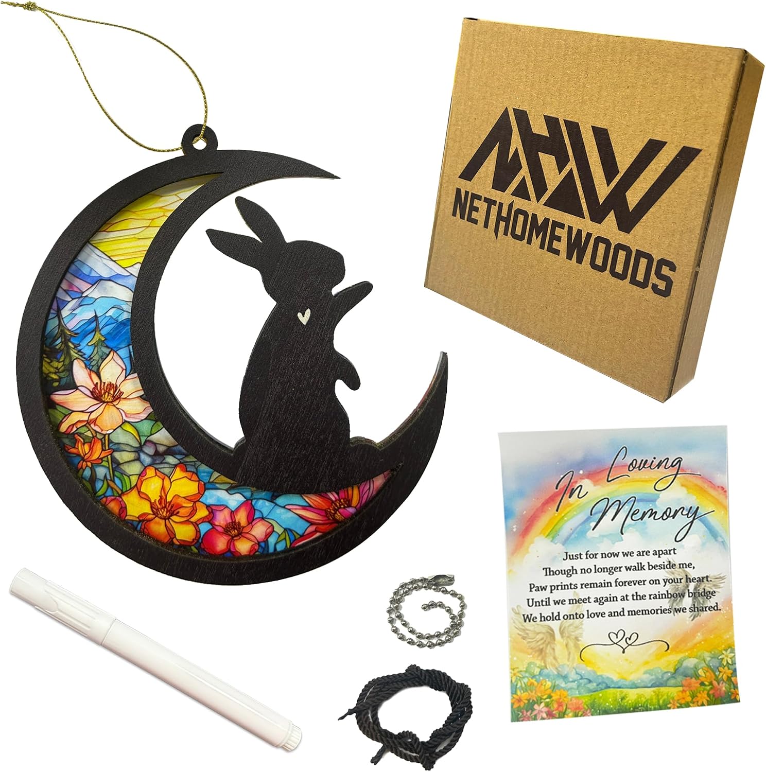 Rabbit Memorial Suncatcher, Personalized Bunny Remembrance Gift with Name & Date, Pet Loss Sympathy Keepsake, Bereavement Gift, Hanging Window or Car Decor