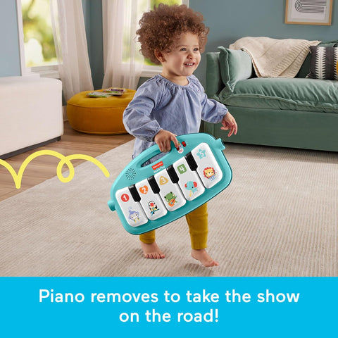 Fisher-Price Baby Playmat Glow and Grow Kick & Play Piano Gym, Blue Musical Learning Toy with Developmental Activities for Newborns 0+ Months