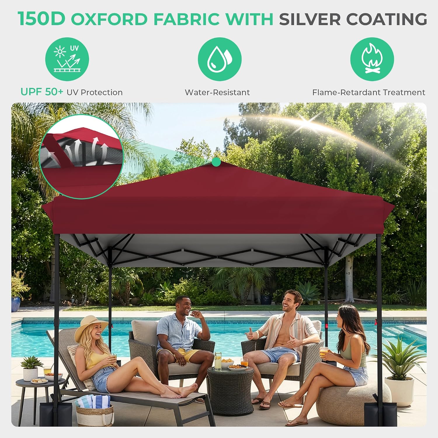 JEAREY 10x10 Pop Up Canopy Tent, Easy Up Outdoor Market Canopy, Red