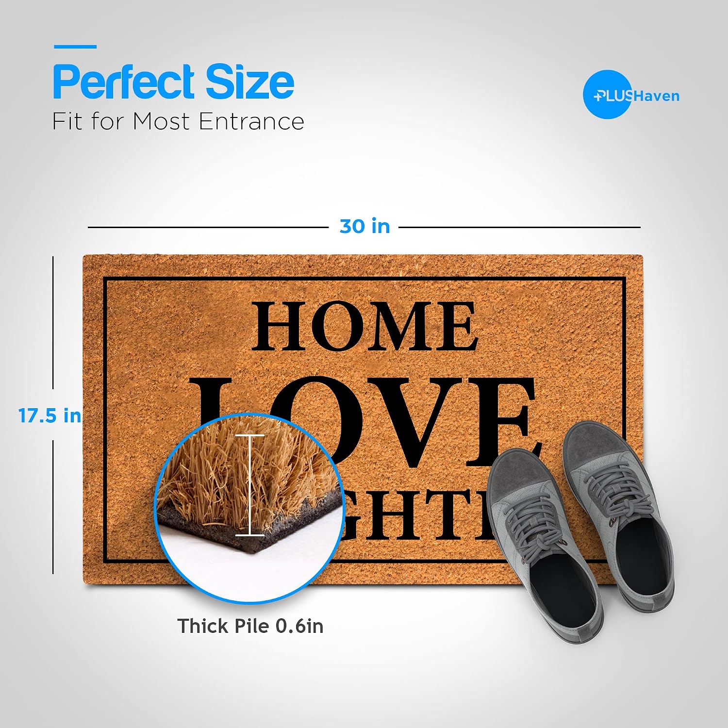 PLUS Haven Coconut Coir Home Entrance Door Mat – 17.5" x 30" | Home Love Laughter Heavy-Duty Doormat for Indoor & Outdoor Use | Durable & Eco-Friendly