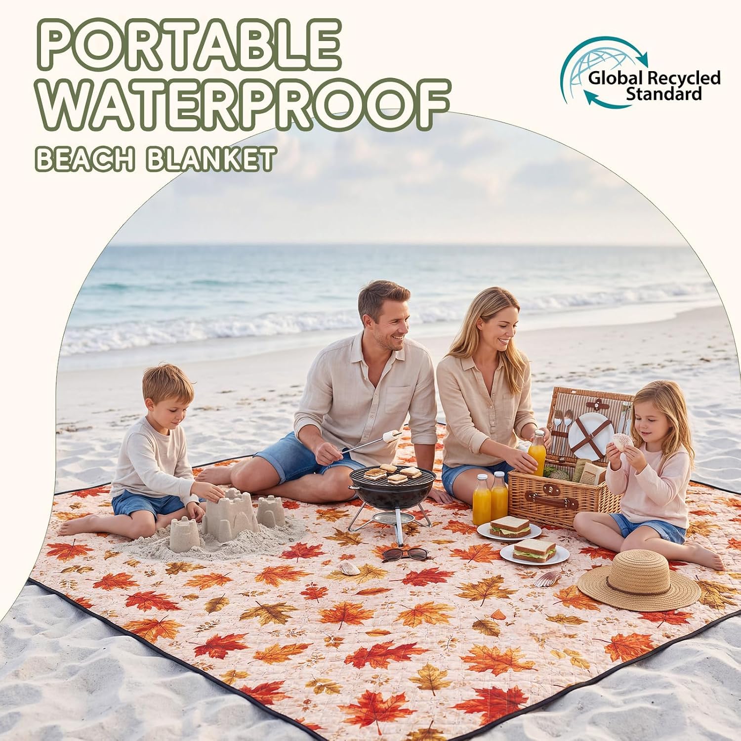 Genovega Waterproof Picnic Blanket Beach Mat Outdoor Outside Rug Tent Carpet Extra Large Foldable Sandproof Autumn Decor Halloween Decoration Roadside Outdoor Thanksgiving Essentials Fall Party Stuff