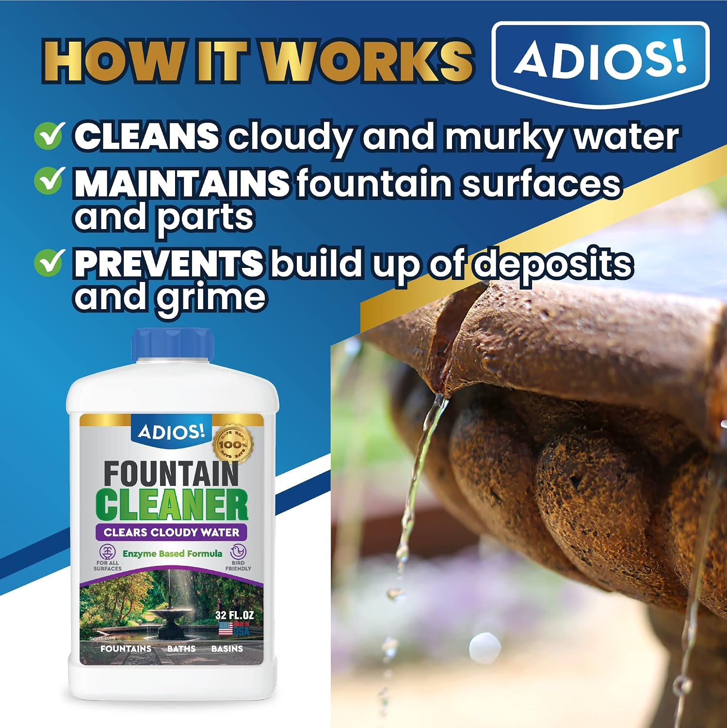 Fountain Cleaner and Clarifier, Outdoor and Indoor Treatment (16oz)