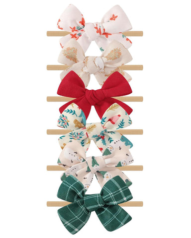 doboi 6 Pack Baby Girl Bow Headbands, Soft Nylon Headbands for Newborns