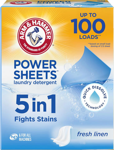 ARM & HAMMER 5-in-1 Power Sheets Laundry Detergent, Fresh Linen, 50 Count