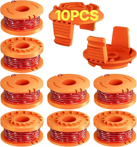 10 Pack (WA0010)Replacement Trimmer Line Spool Compatible with Worx Weed Eater, 0.065 inch Trimmer Line Refills for Worx Trimmer, Weed Wacker String Replacement Parts(8 Trimmer Spools, 2 Trimmer Caps)