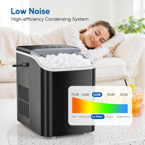 HealSmart Countertop Ice Maker Machine, Fast Making 9 Ice Cubes in 6 Minutes, Self-Cleaning with Scoop, Basket & Handle, 26.5lbs/24Hrs, 2 Sizes Bullet Ice, Portable for Kitchen, Office, Party, Black