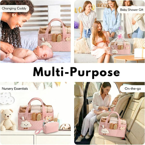 PeraBella Baby Diaper Caddy Organizer, Baby Basket Shower Gift, Portable Changing Table Basket, Postpartum Caddy & Tote Bag Pouch, Newborn Boy & Girl Nursery Essentials Registry, Car Diaper Organizer