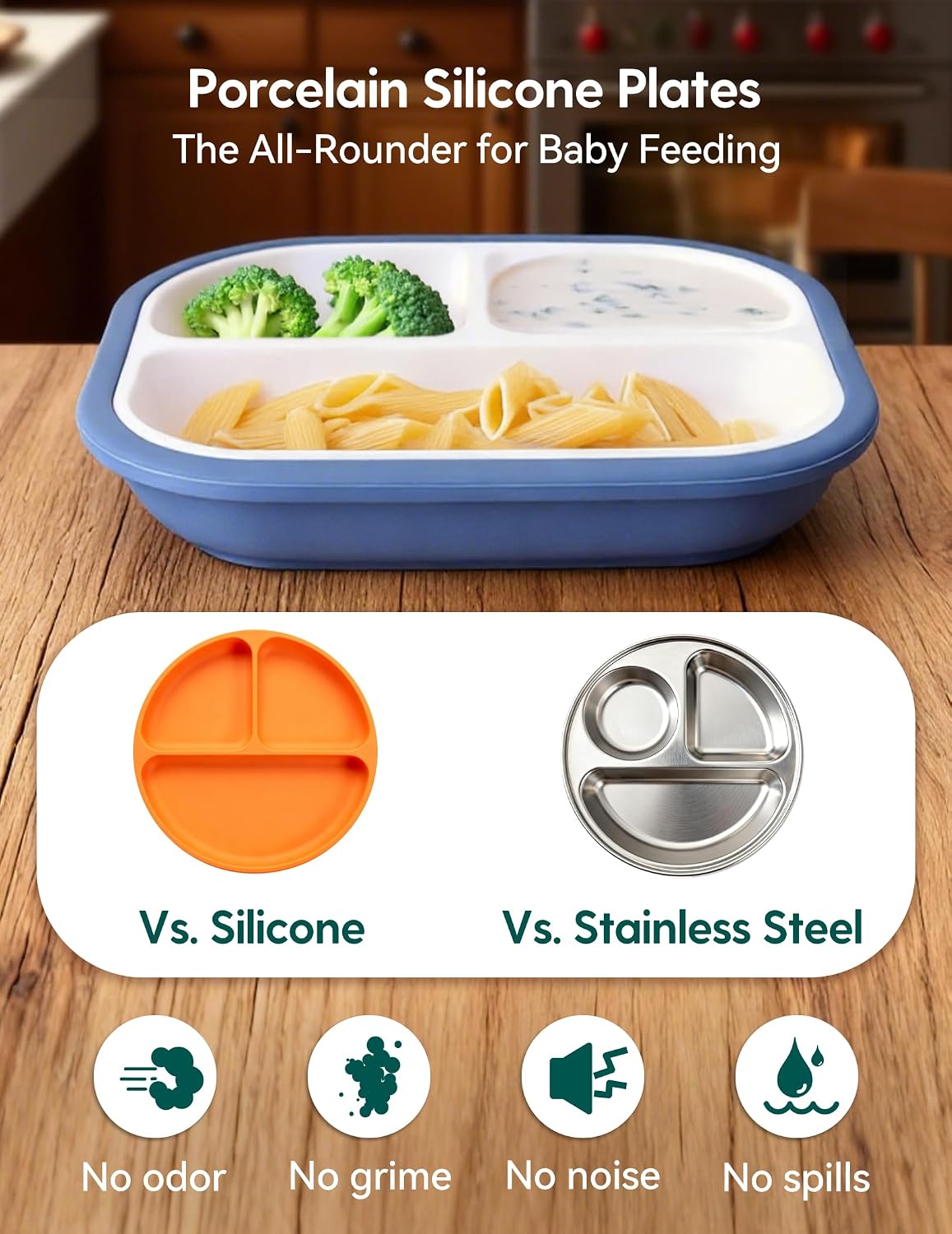 Babelio 8" Toddler Ceramic Plates with Silicone Suction Sleeves, 3 Pack