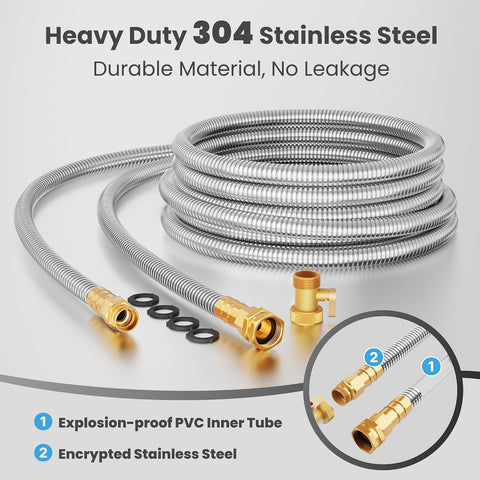 Giraffe Tools Garden Hose 25ft x 5/8", 304 Stainless Steel Metal Water Hose