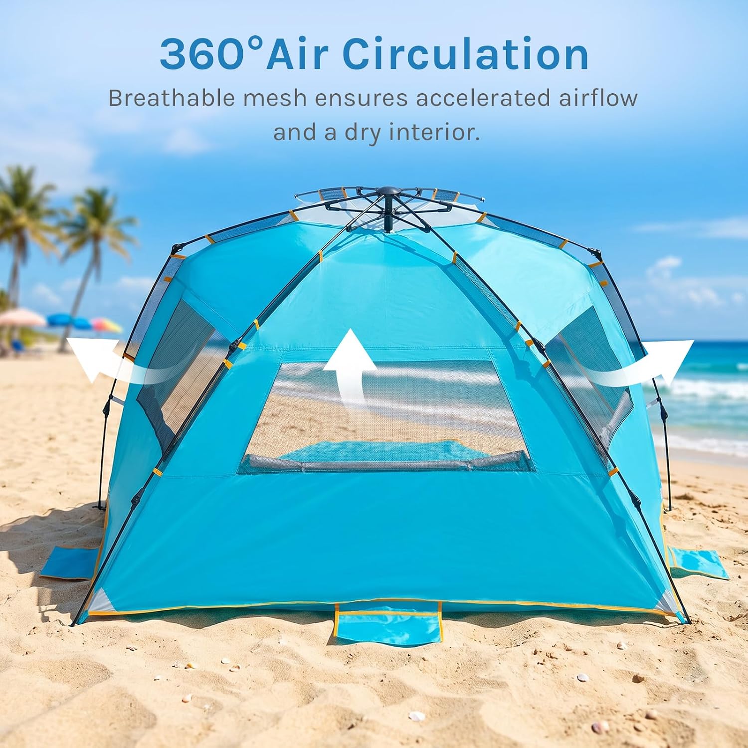 Wolfwise Instant Beach Tent Sun Shelter with Zippered Extendable Porch for Privacy, Portable Beach Tents with Carrying Bag, Easy Setup Pop up Beach Shade for 6-7 Person, 110 x57x57 in, Blue