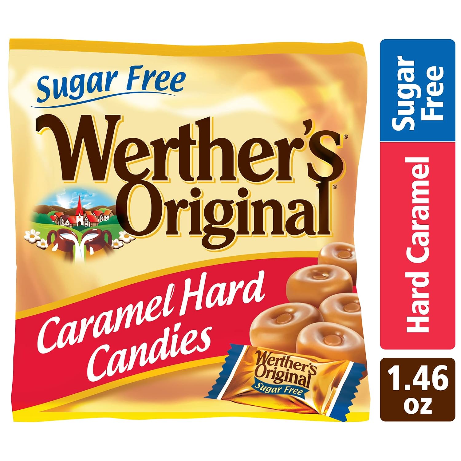 Werther's Original Hard Sugar Free Caramel Candy, 1.46 Oz Bags (Pack of 12)