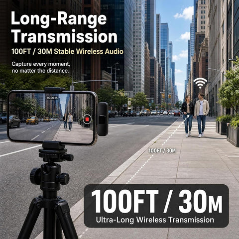 Wireless Lavalier Microphone for iPhone Android, 2Pcs Mini Mic, Plug & Play