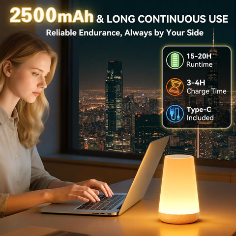 Auxmir Rechargeable Night Light, Touch Table Lamp with Remote, Light Brown