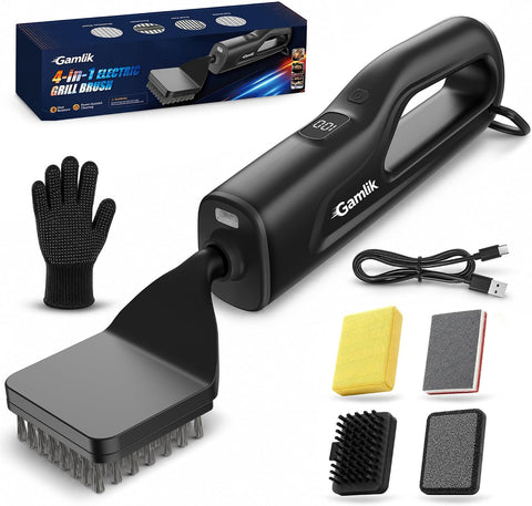 Electric Grill Brush with LED Light, Grill Cleaner for Outdoor Grill（Black）