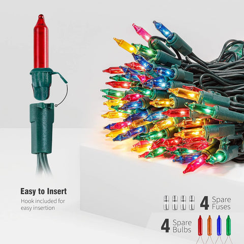 Hopolon Christmas Lights Multicolor,2PACK Total 100Count 26FT,Green Wire