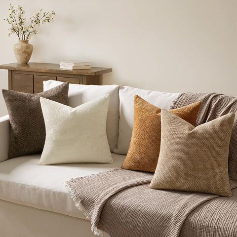 MIULEE Soft Decorative Chenille Fall Pillow Covers Brown 18x18 Pack of 4